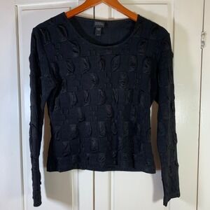 Donna Black Textured Checkerboard Sophicated Top Stretch Canada Womens Medium